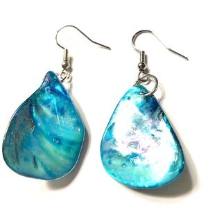 Handmade New Teal Dyed Shell Teardrop Earrings Women Gift Beach Wedding